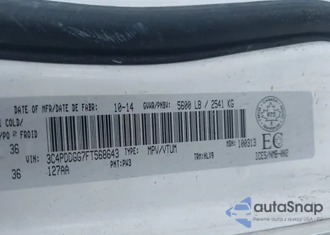 2015 Dodge Journey Crossroad z USA, uszkodzony, nr VIN 3C4PDDGG7FT568643